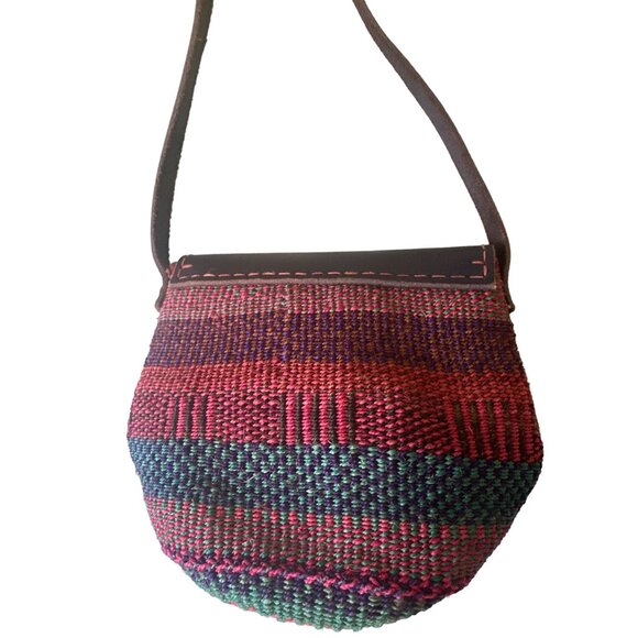 💖Colorful Handwoven Shoulder Bag With Leather Accents Why Not Brand - 8" Height - Picture 5 of 7
